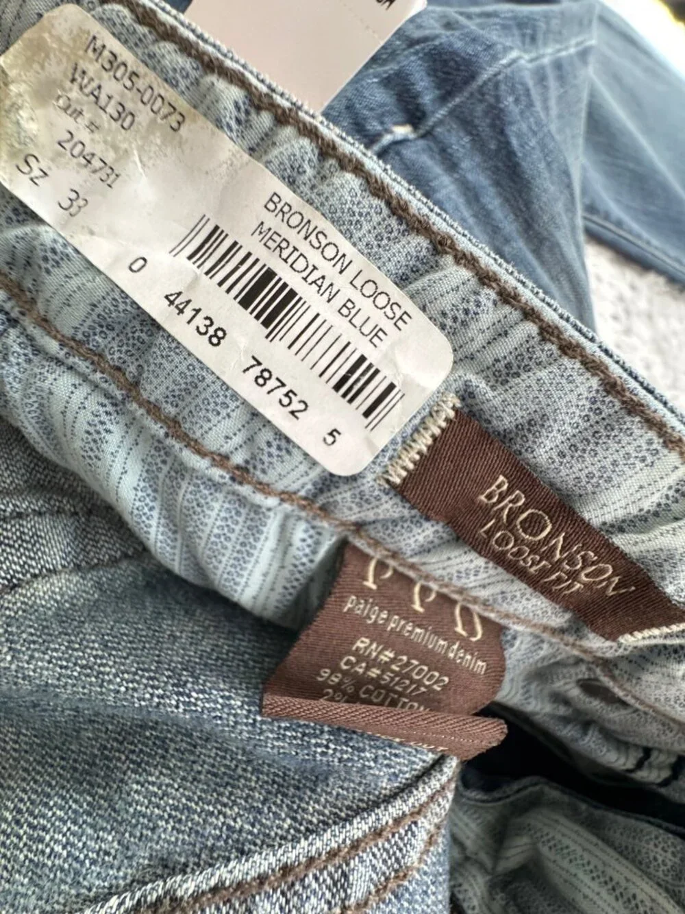 Paige Premium Denim Bronson Loose Fit Jeans Mens 33 Meridian Blue Office Casual